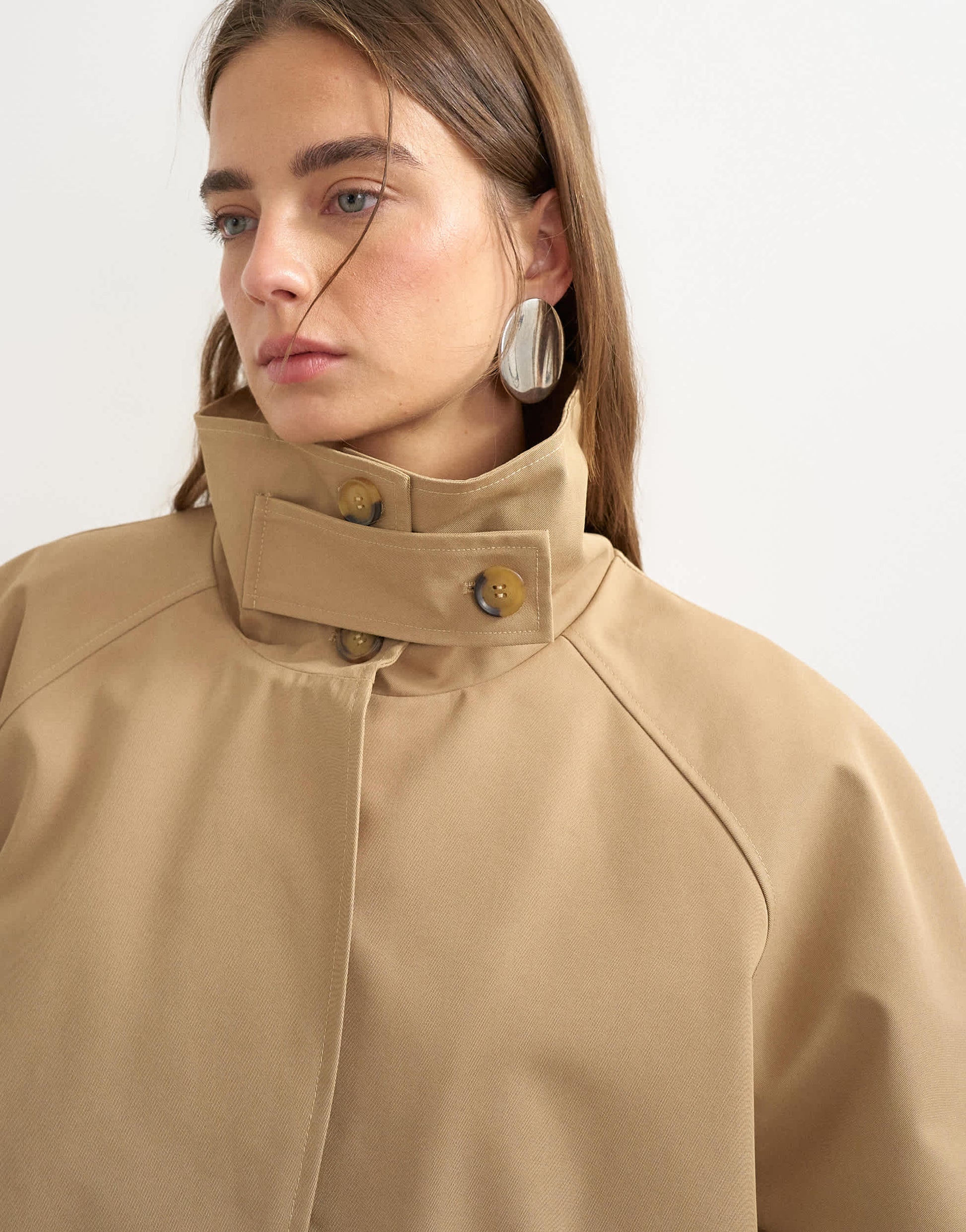 Topshop funnel neck cropped trench coat in camel