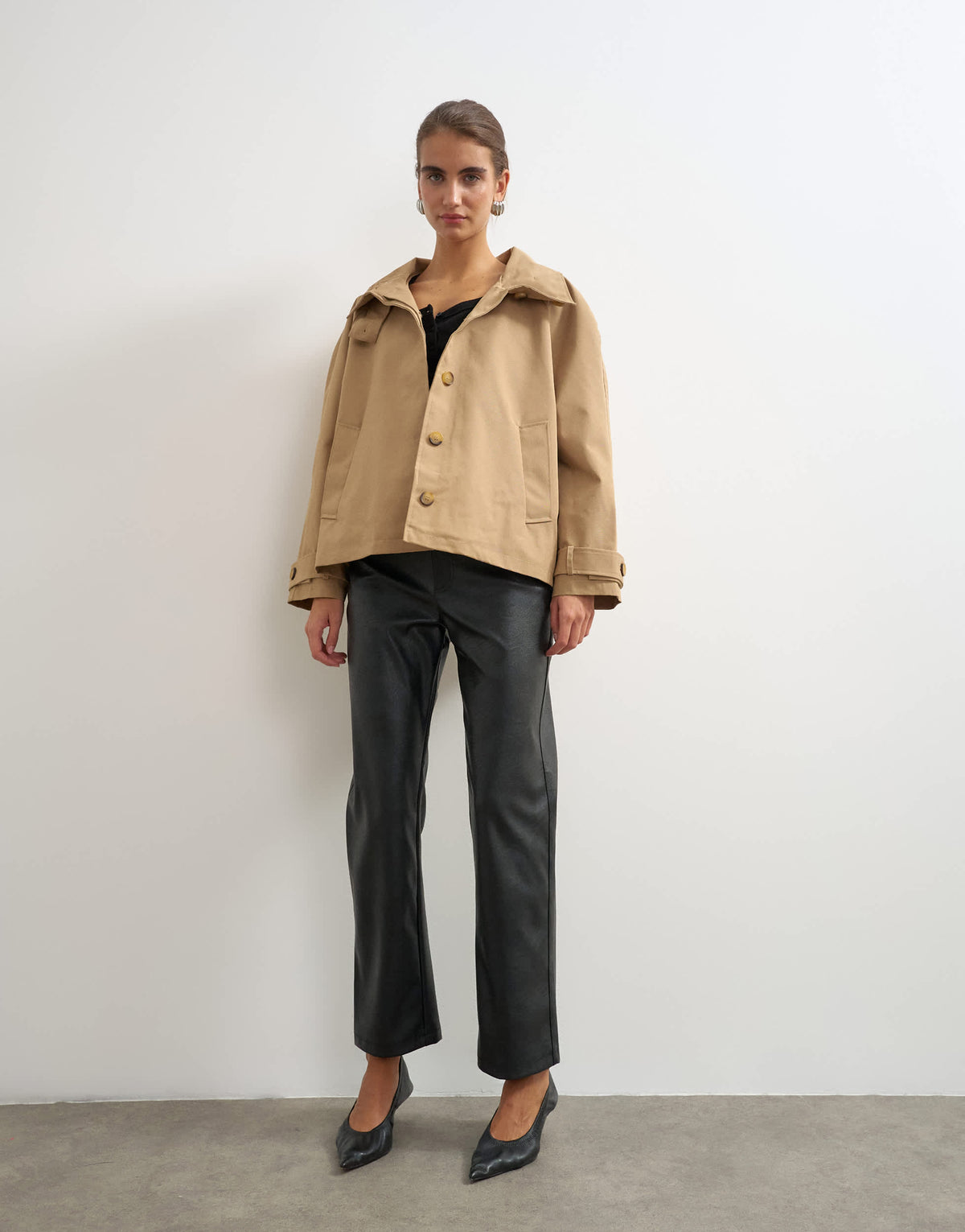 Topshop funnel neck cropped trench coat in camel