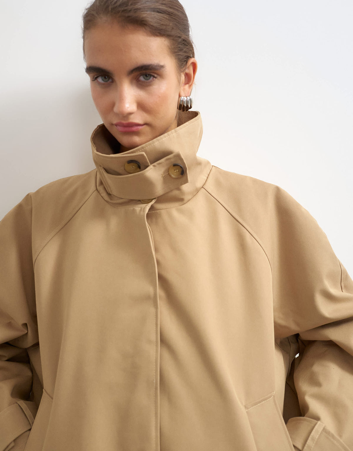 Topshop funnel neck cropped trench coat in camel