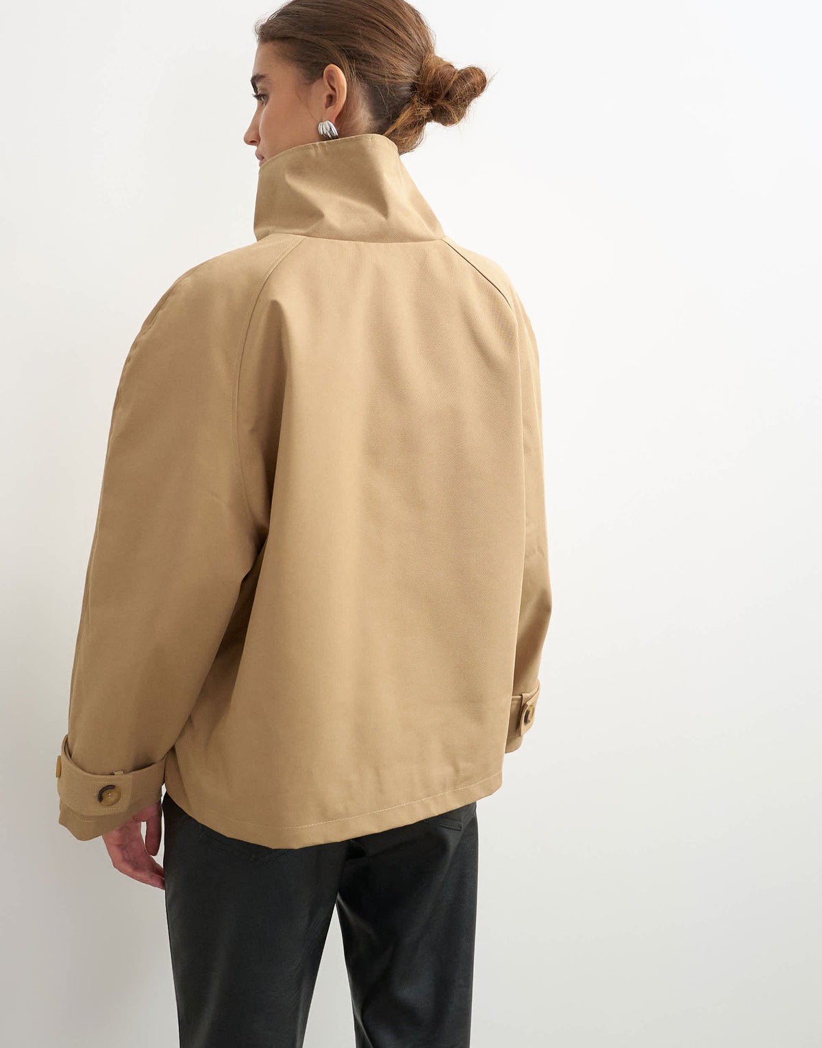 Topshop funnel neck cropped trench coat in camel