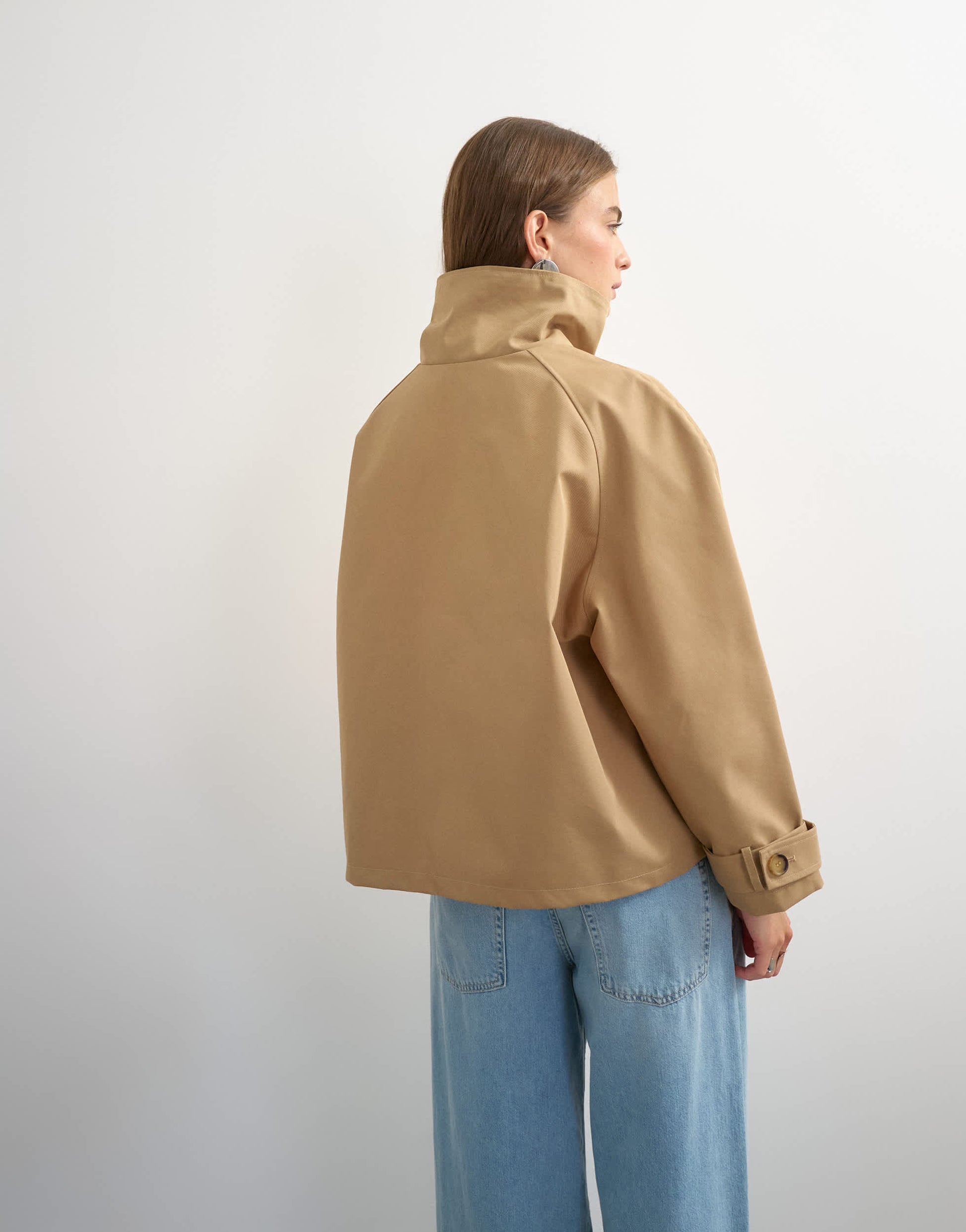 Topshop funnel neck cropped trench coat in camel