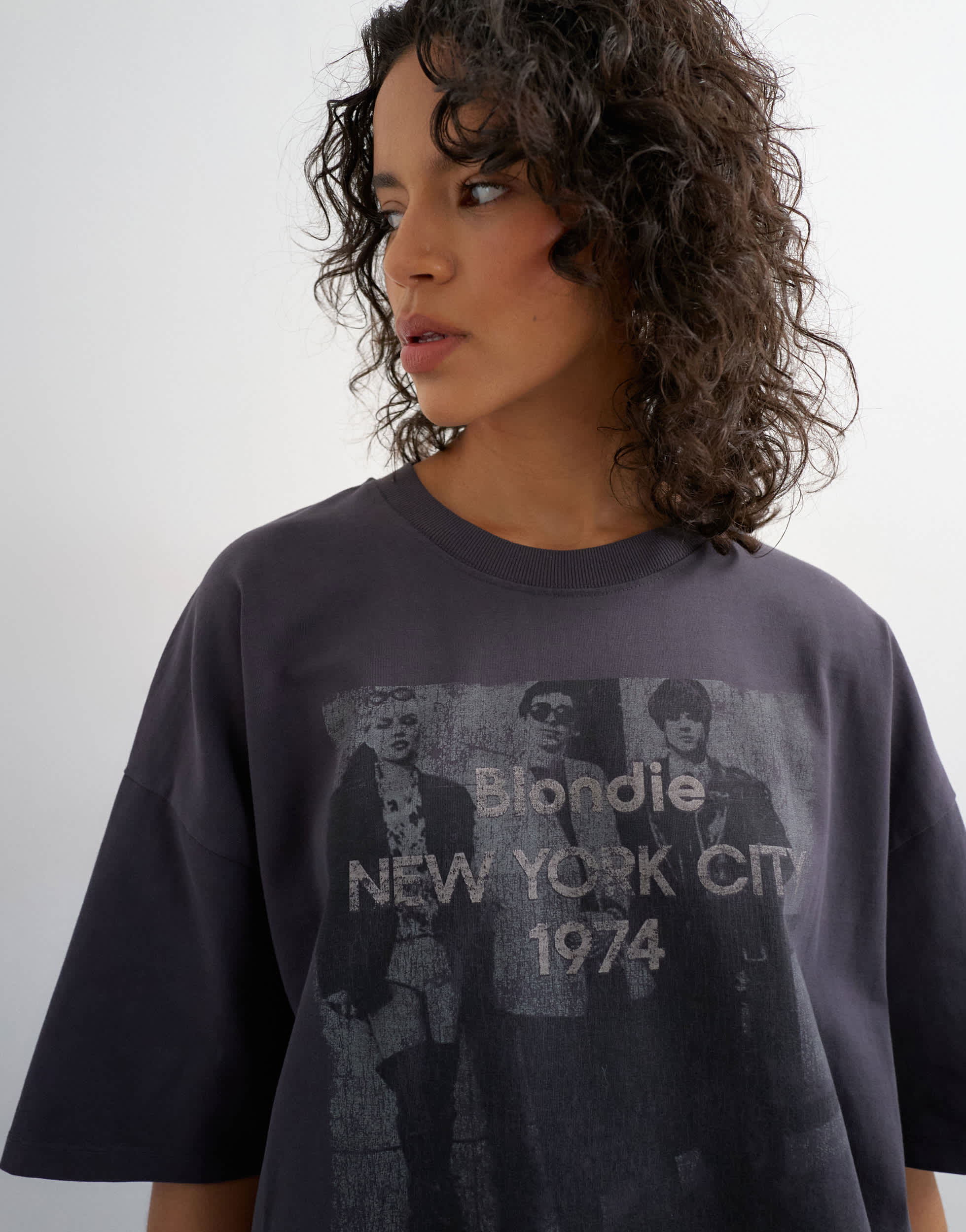 Topshop Blondie Oversize-Lizenz-T-Shirt in verwaschenem Schwarz