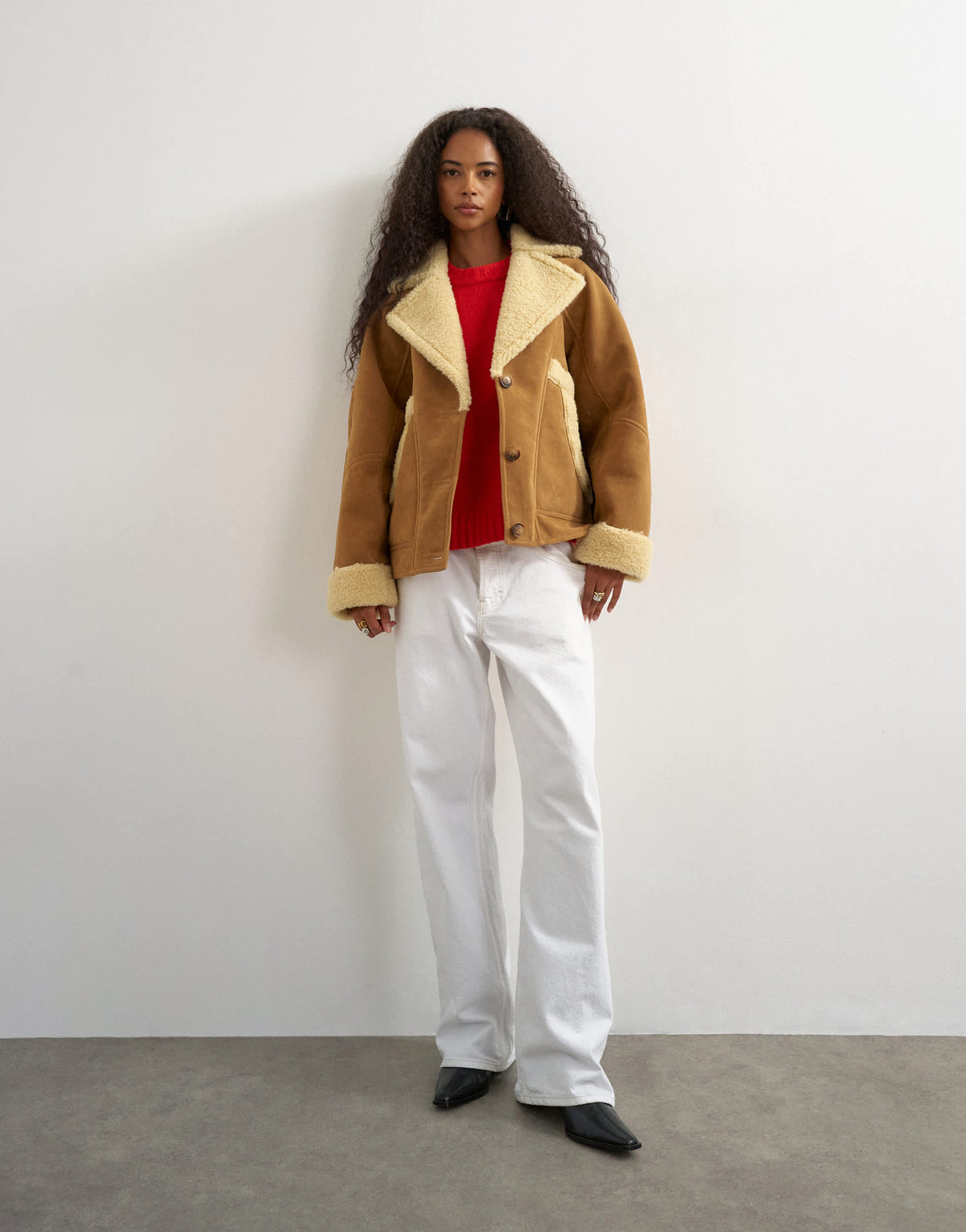 Topshop super oversized faux shearling short jacket in beige
