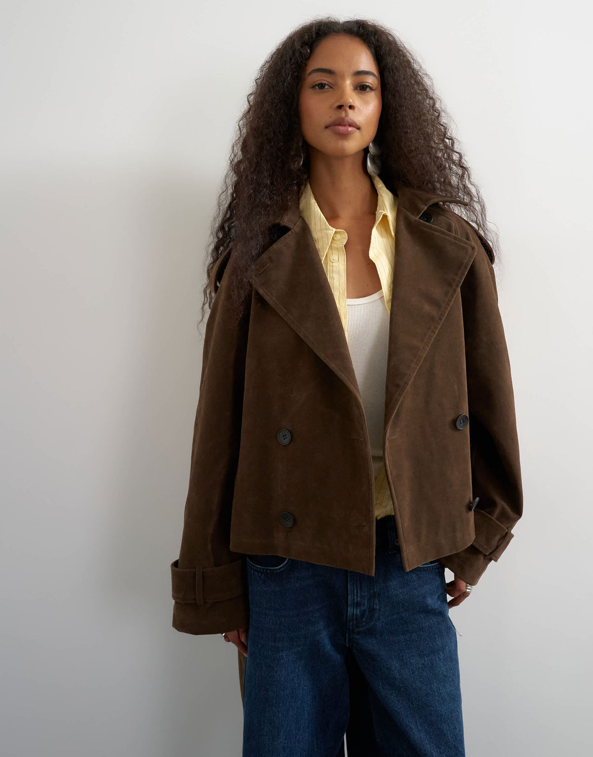 Topshop faux suede belted trench in chocolate