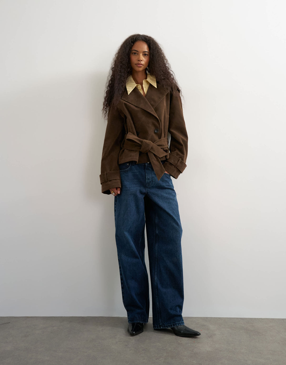 Topshop faux suede belted trench in chocolate