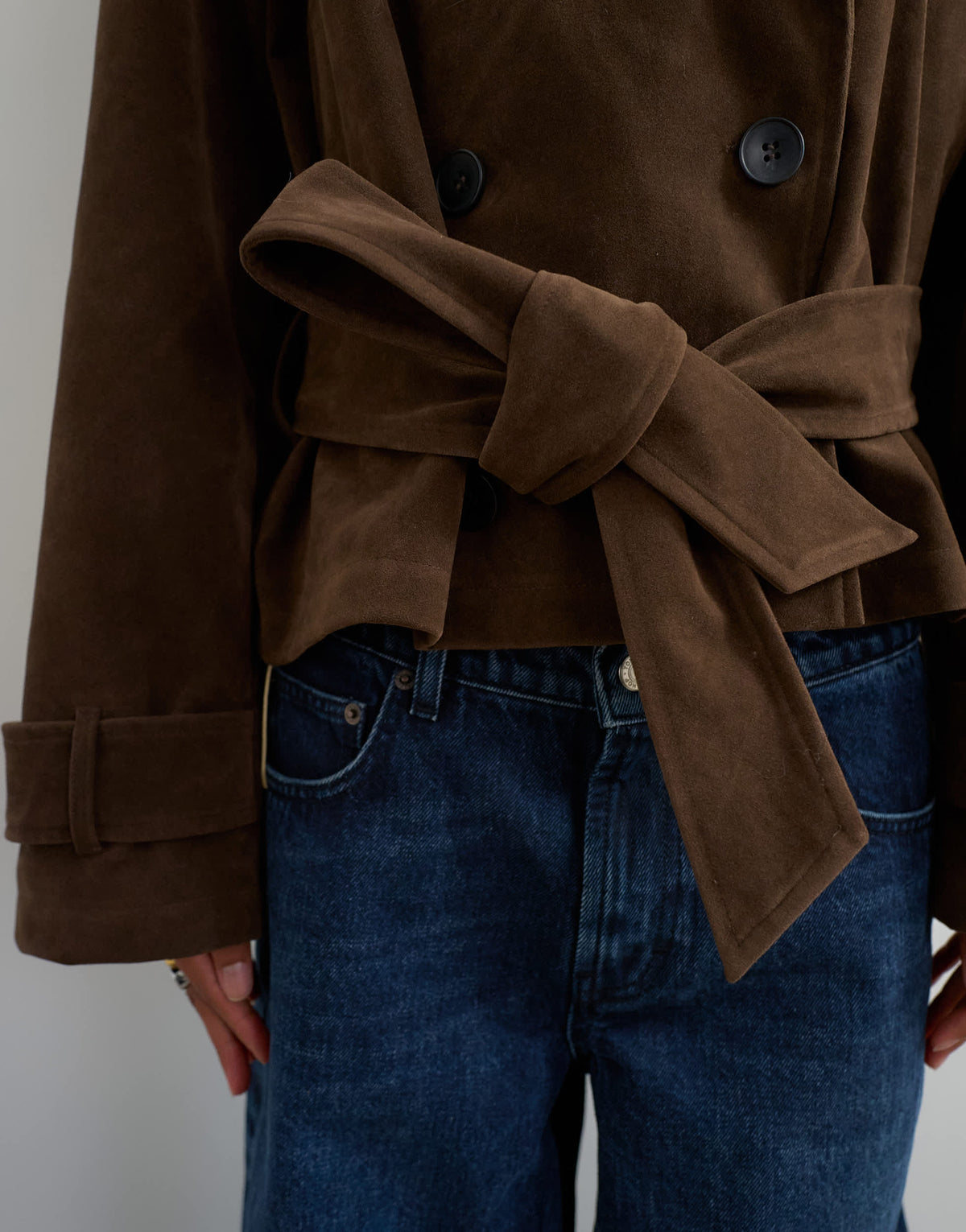 Topshop faux suede belted trench in chocolate