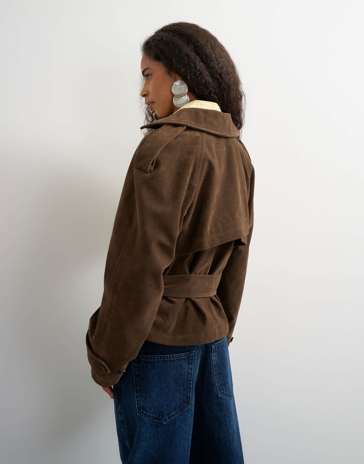 Topshop faux suede belted trench in chocolate