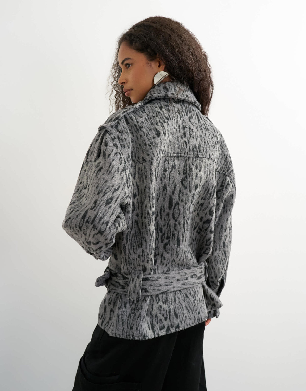 Topshop animal printed wool blend belted jacket