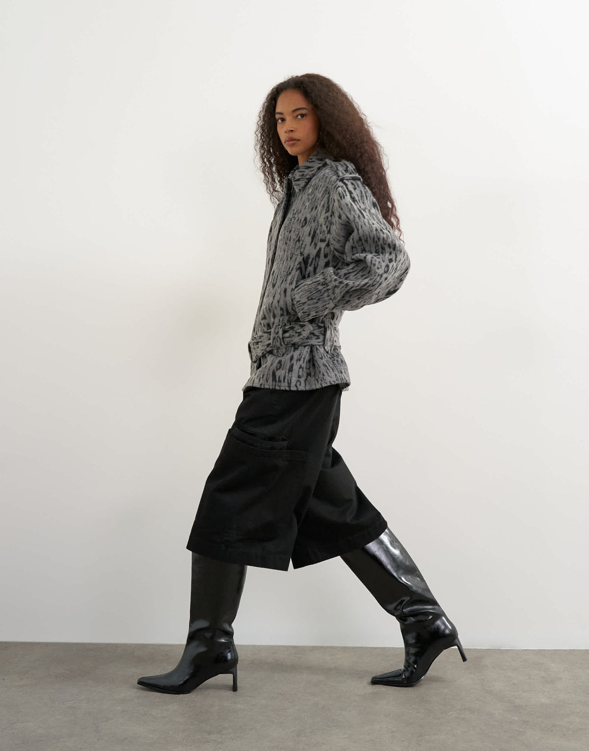 Topshop animal printed wool blend belted jacket