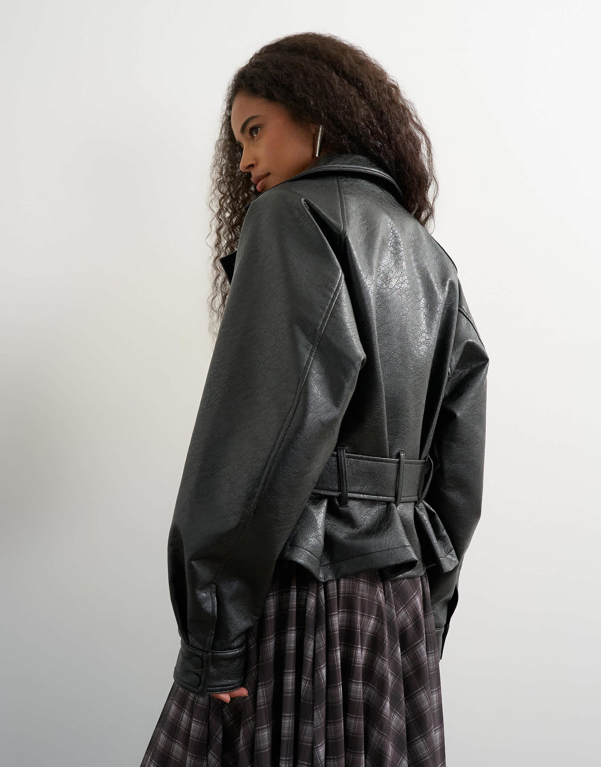 Topshop faux leather biker in black
