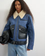 Topshop shearling belted biker jacket in blue