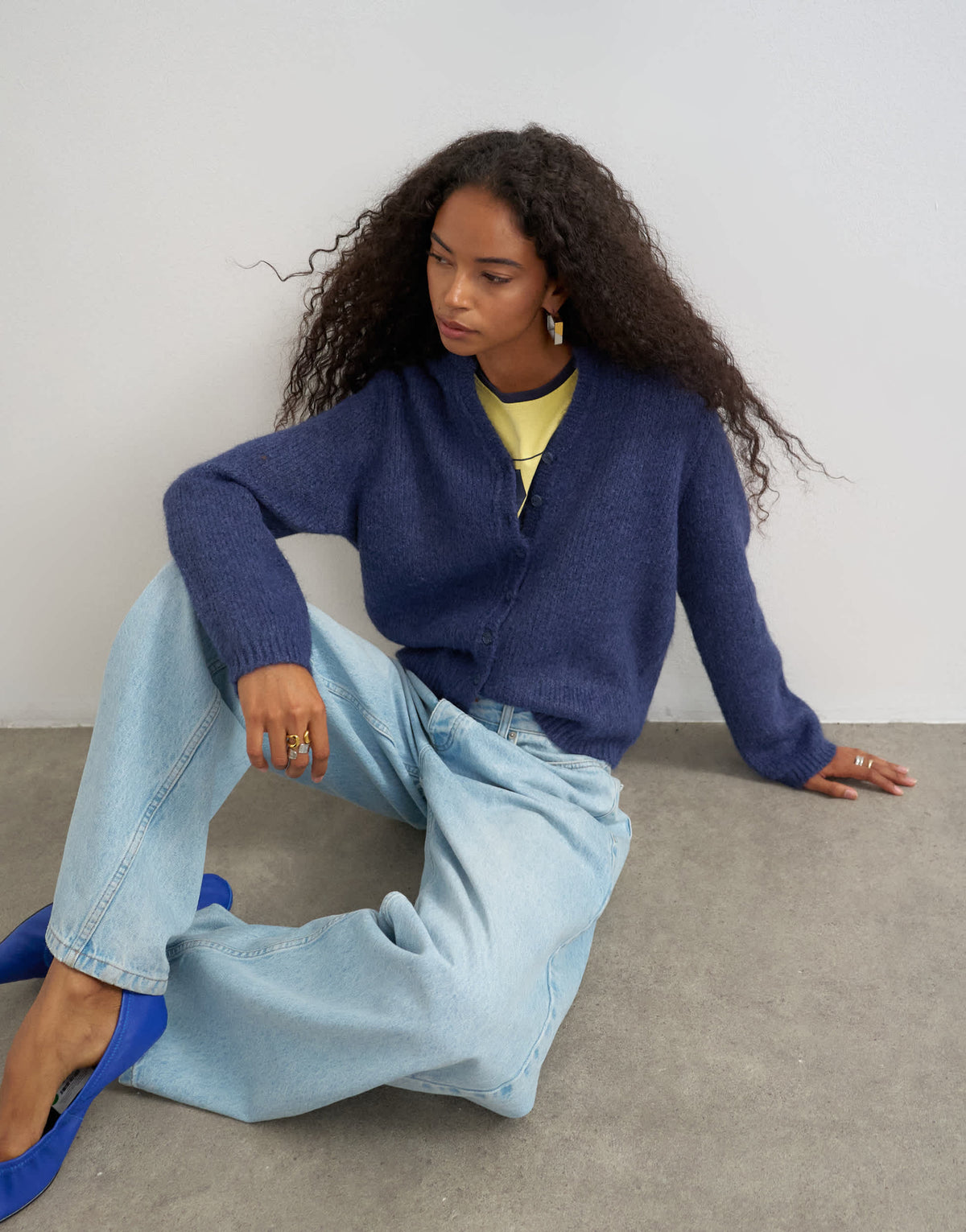 Topshop knitted fluffy eyelash cardigan in navy