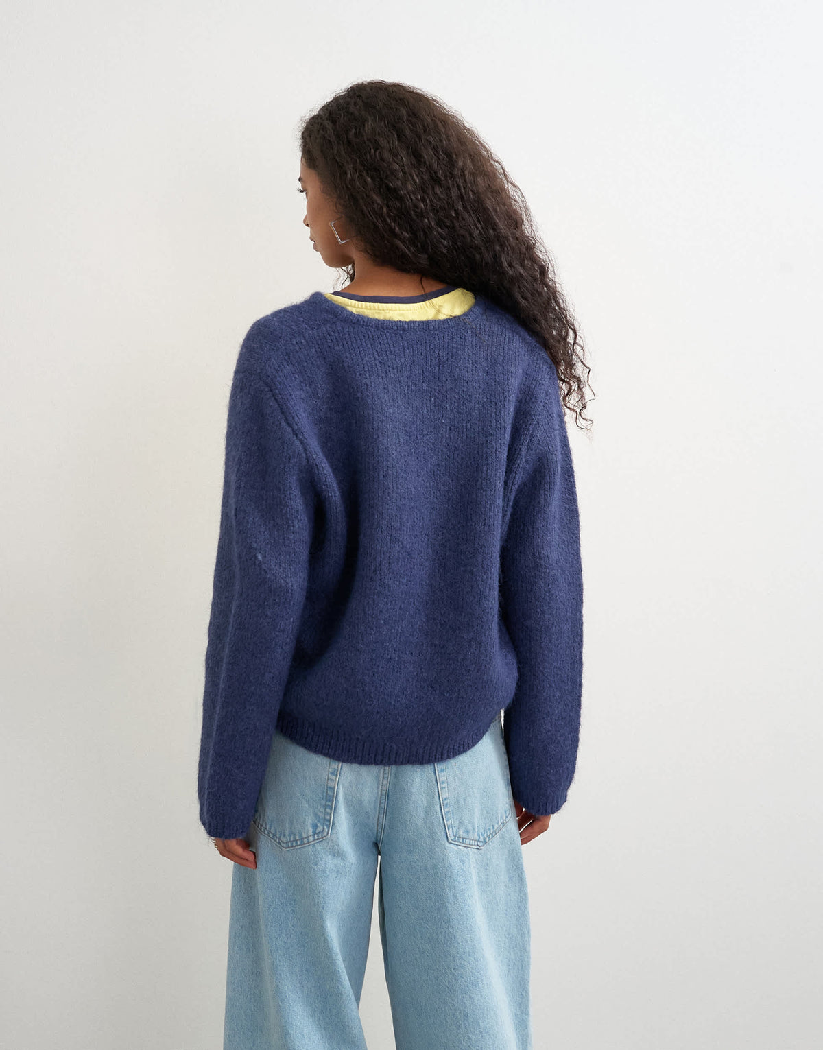 Topshop knitted fluffy eyelash cardigan in navy