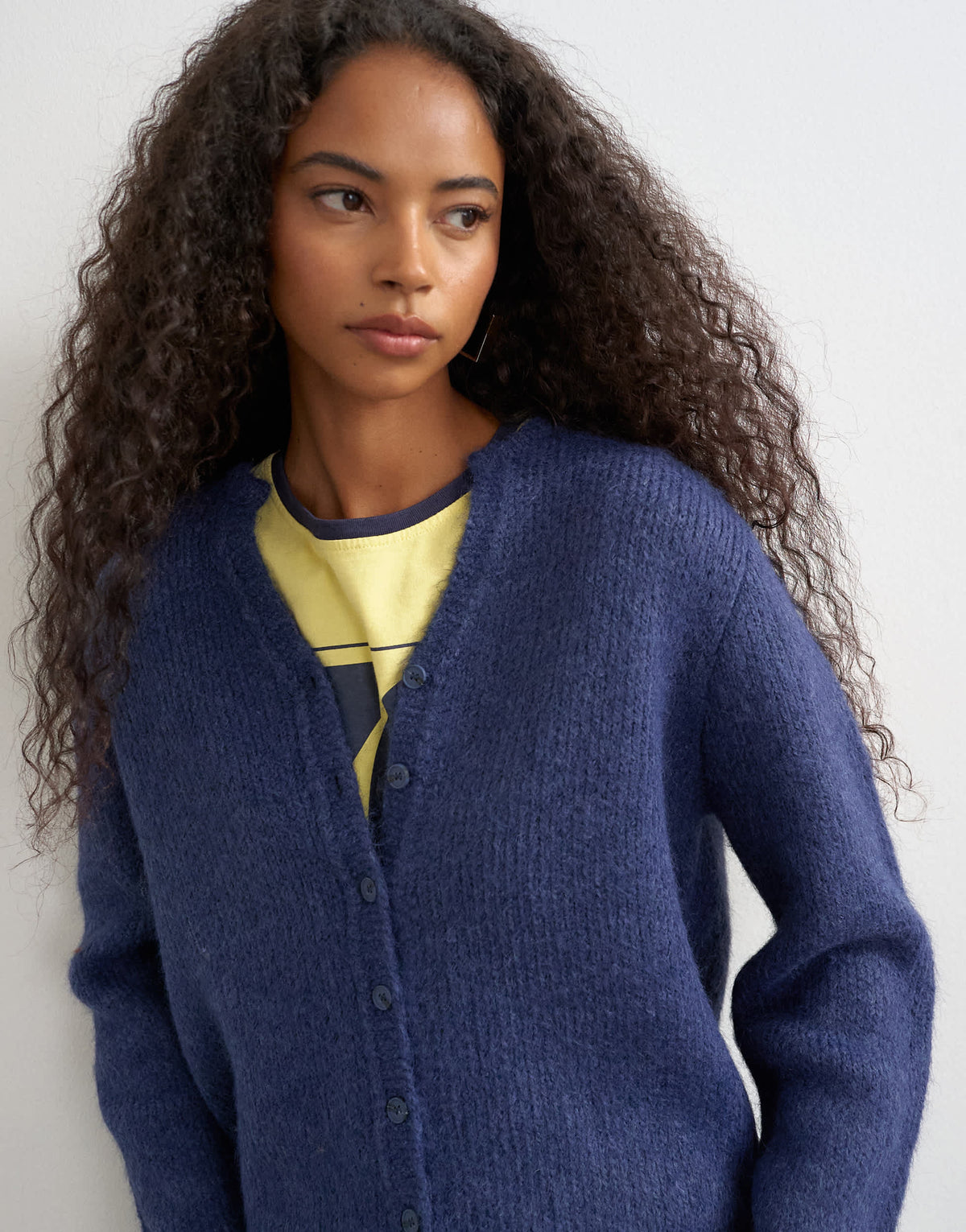 Topshop knitted fluffy eyelash cardigan in navy