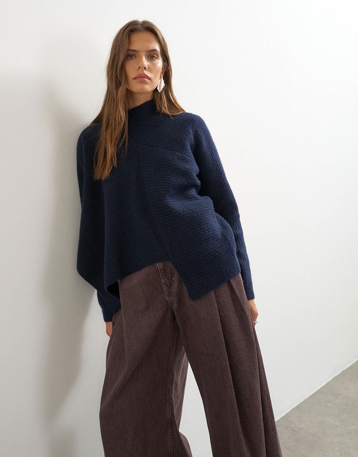 Topshop knitted asymmetric panel jumper in navy