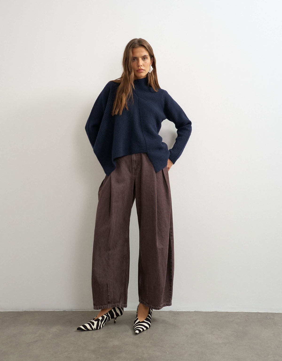 Topshop knitted asymmetric panel jumper in navy