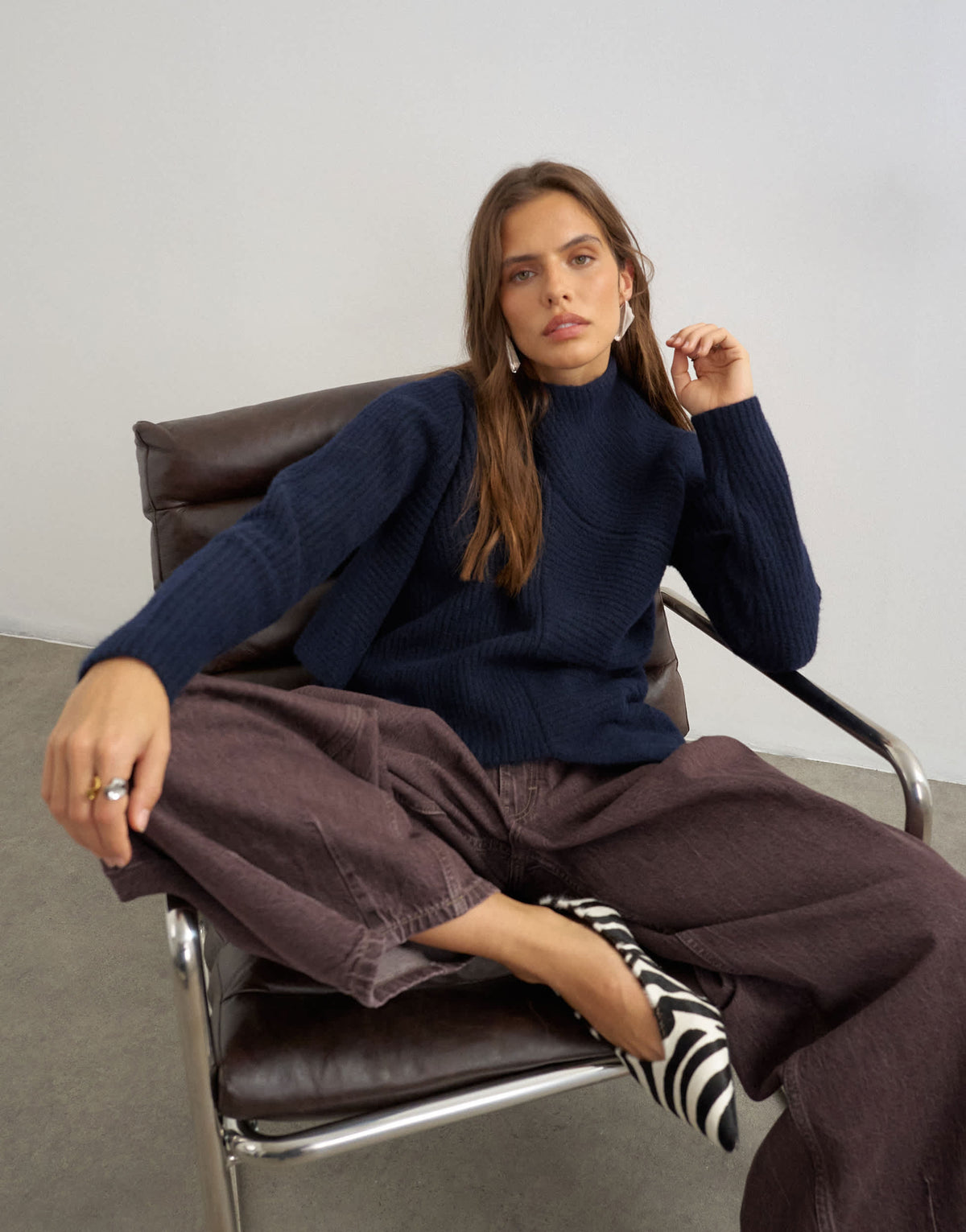 Topshop knitted asymmetric panel jumper in navy