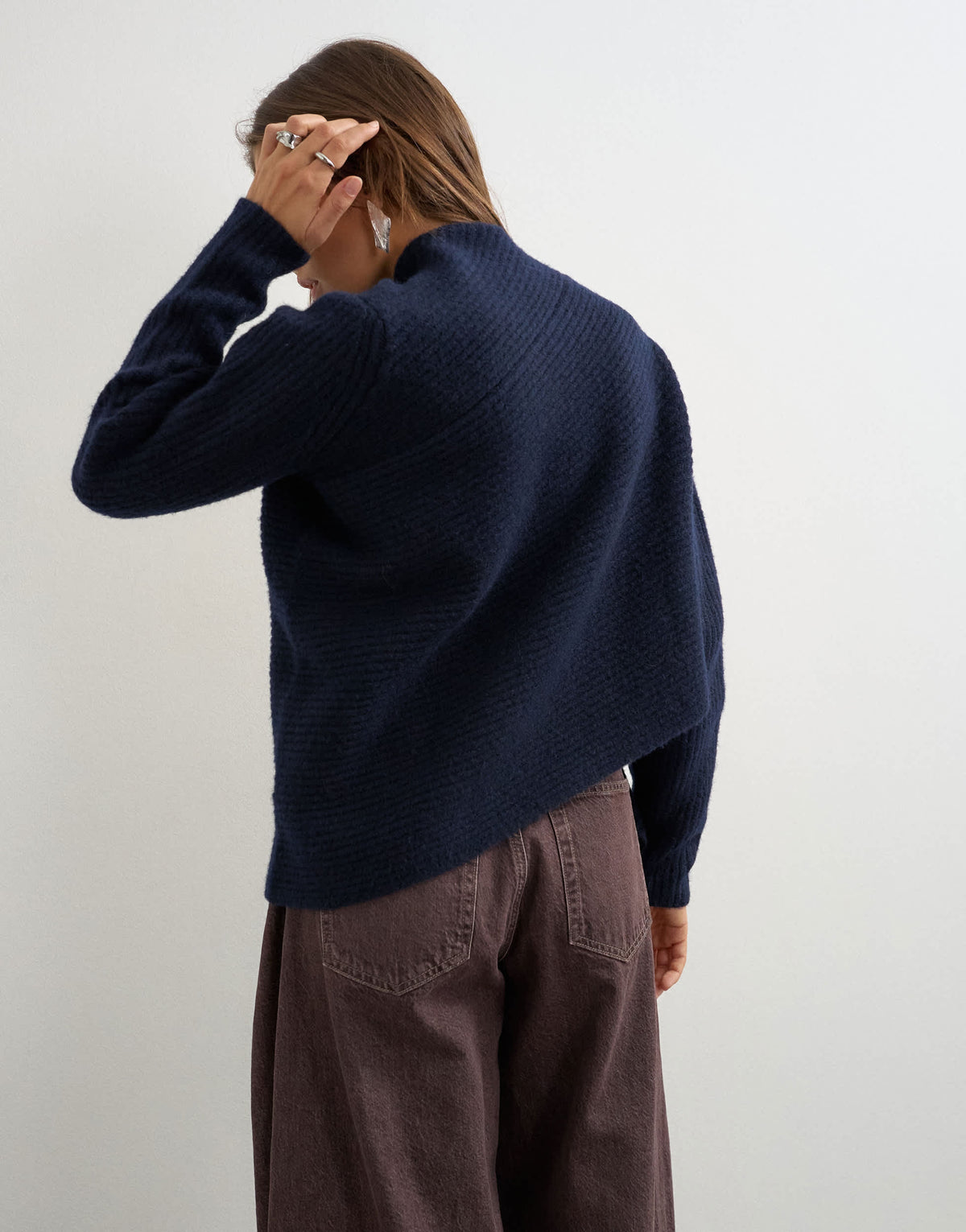 Topshop knitted asymmetric panel jumper in navy