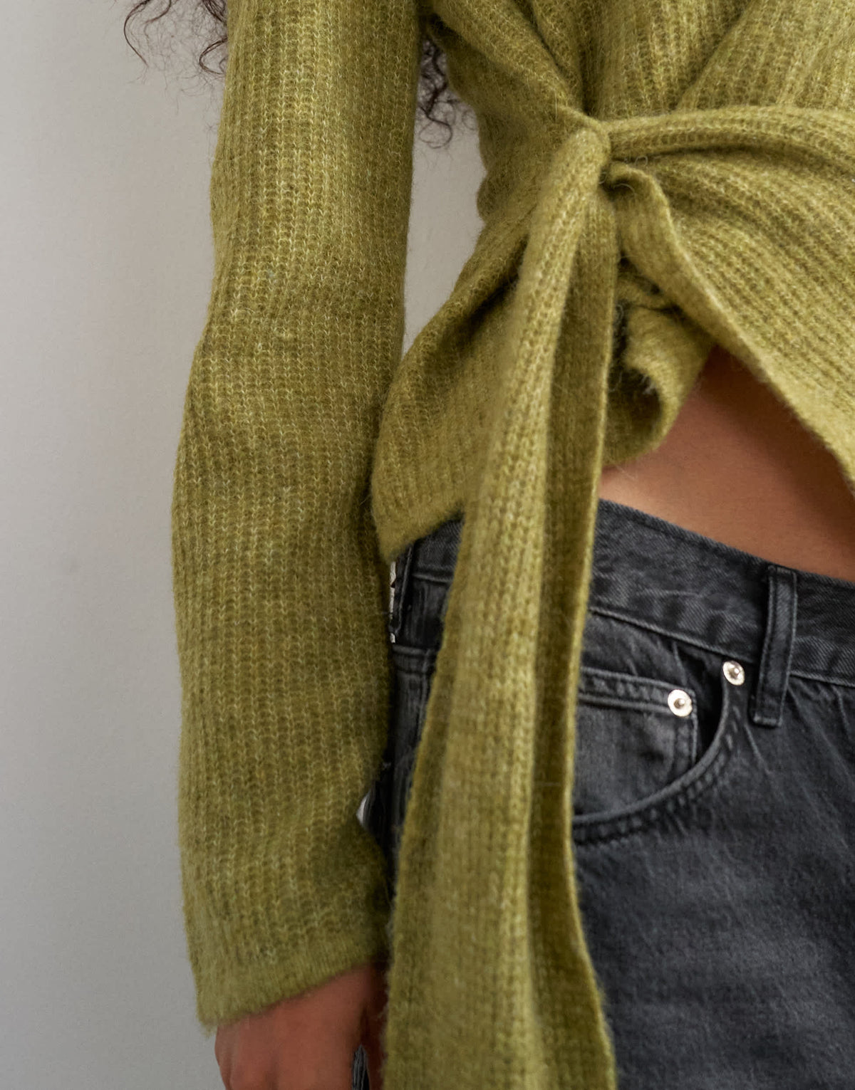 Topshop knitted side tie jumper with wool in olive green