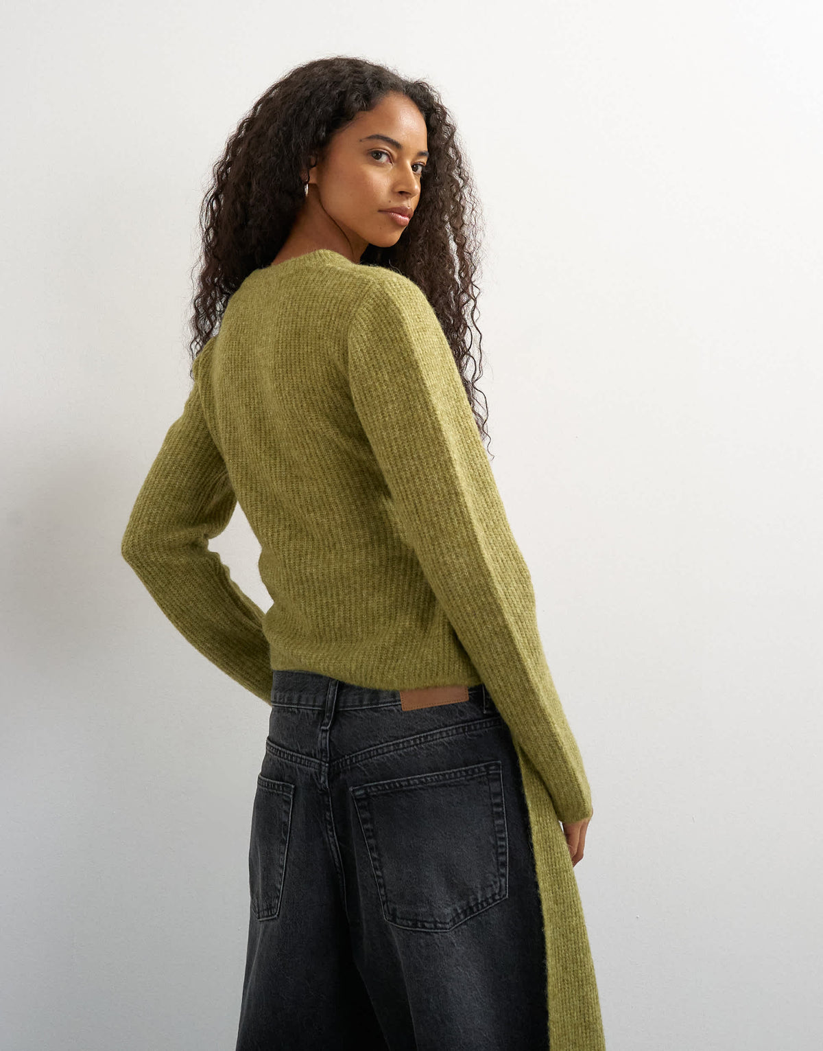 Topshop knitted side tie jumper with wool in olive green