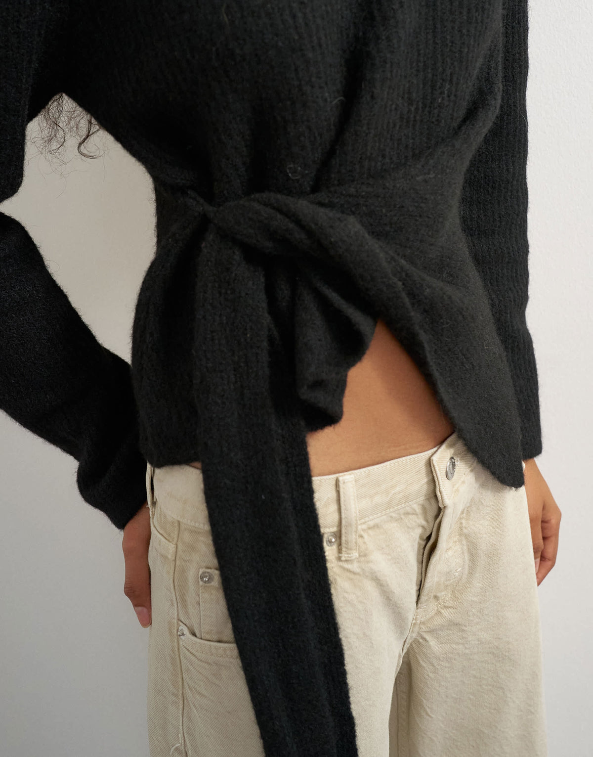 Topshop knitted side tie jumper with wool in black 