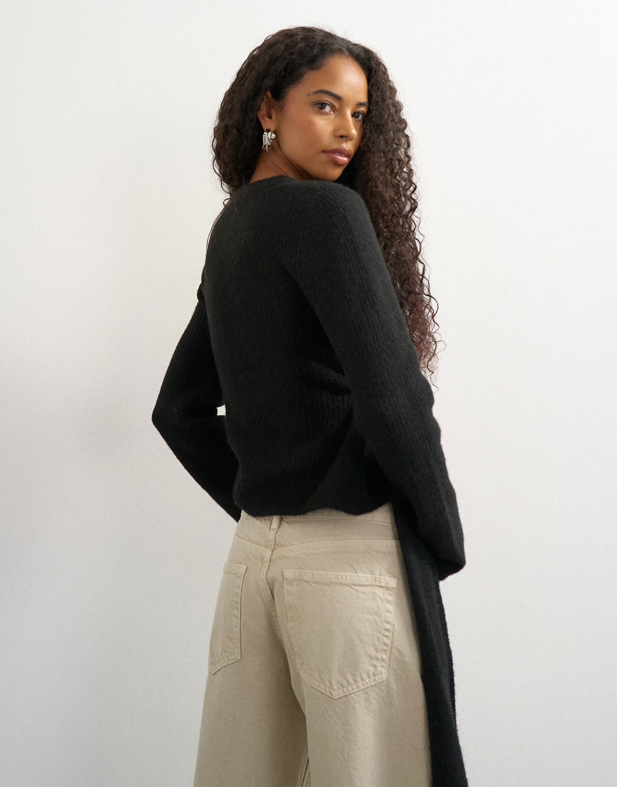 Topshop knitted side tie jumper with wool in black 