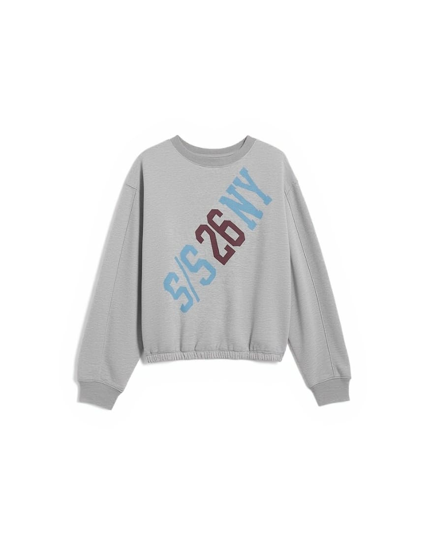 Topshop elastic hem 'NY' graphic print sweat in grey