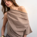 Topshop Soft-Touch-Top mit überschnittenen Schultern in Taupe