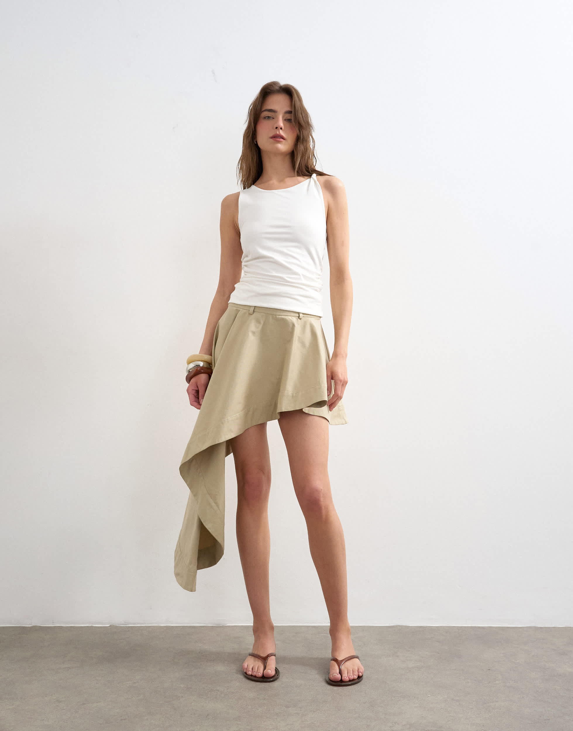 Topshop asymmetric mini skirt in stone