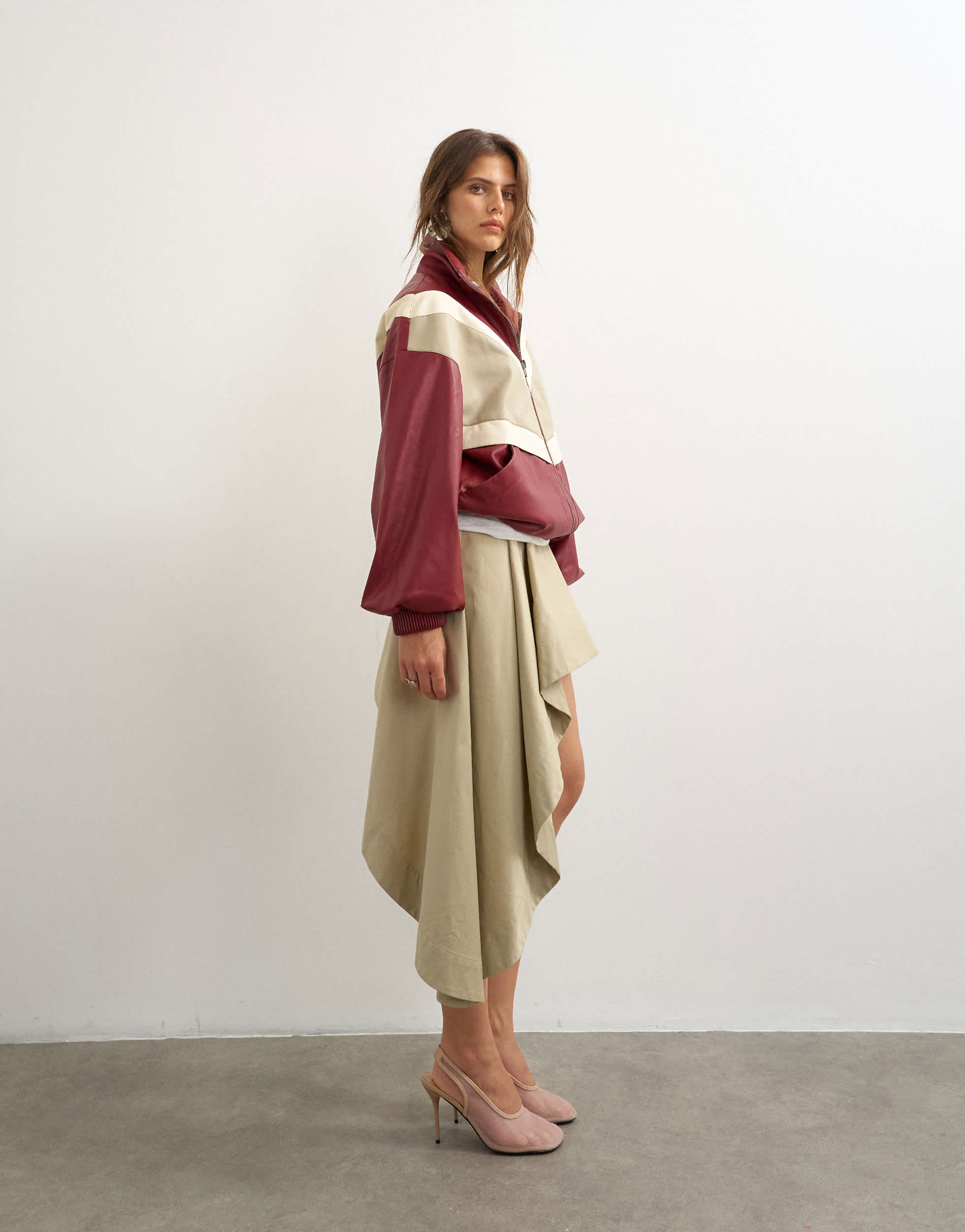Topshop asymmetric mini skirt in stone