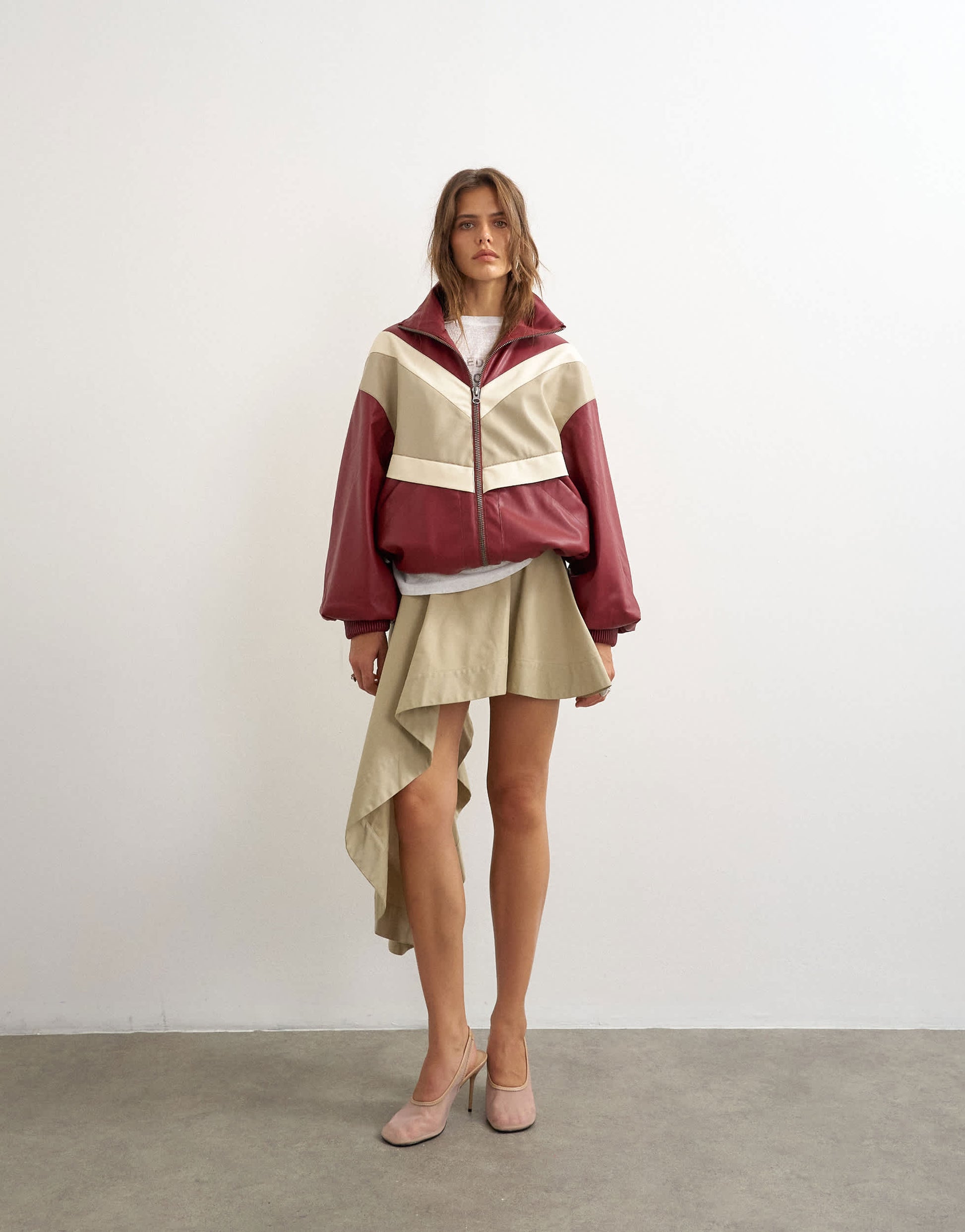 Topshop asymmetric mini skirt in stone