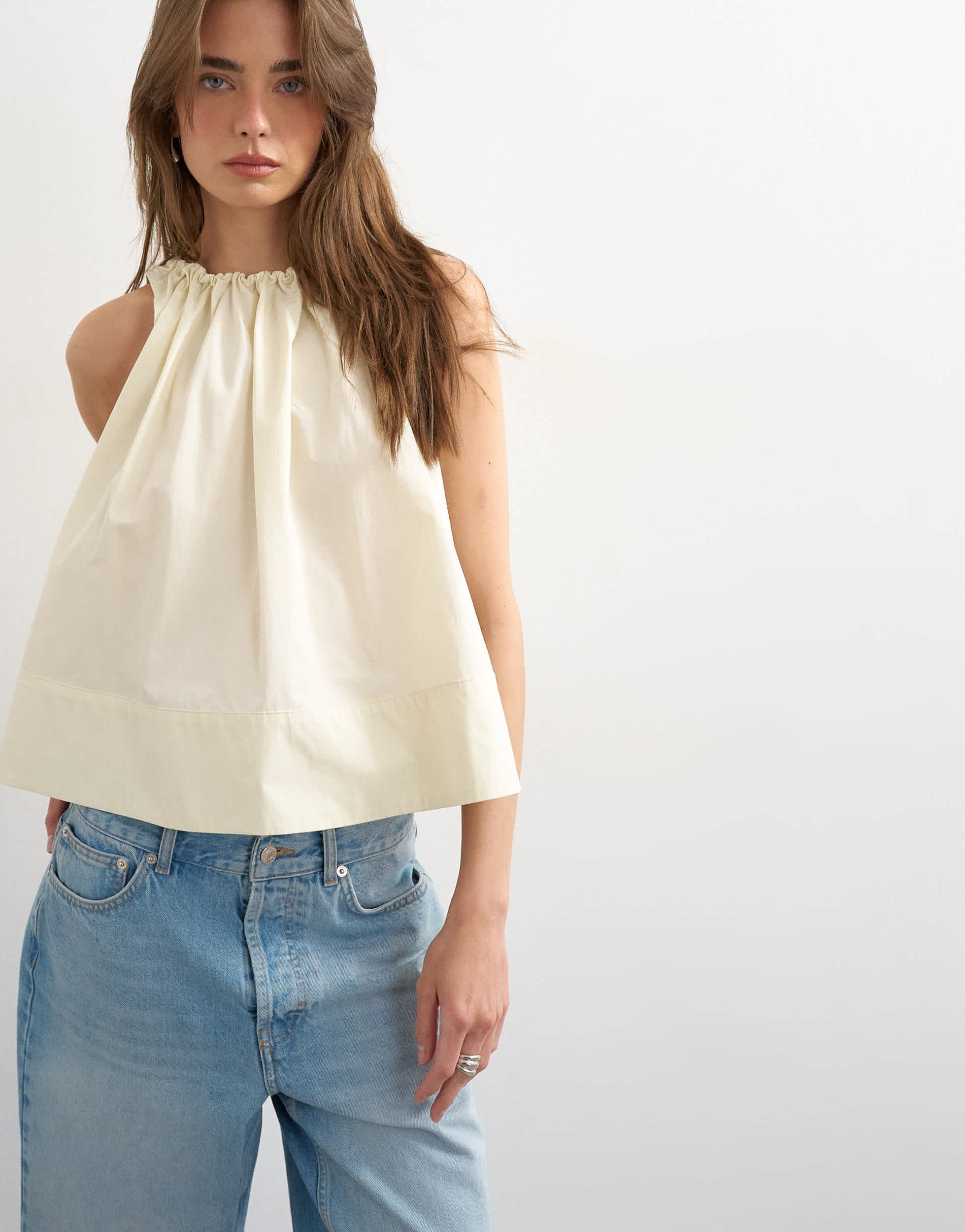 Topshop trapeze tie back top in ecru