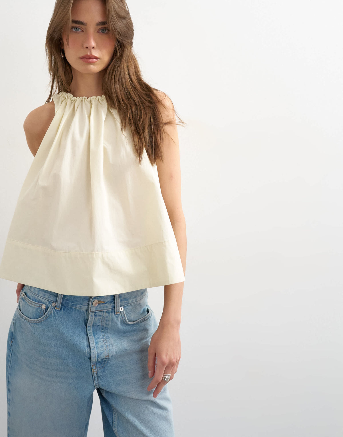 Topshop trapeze tie back top in ecru