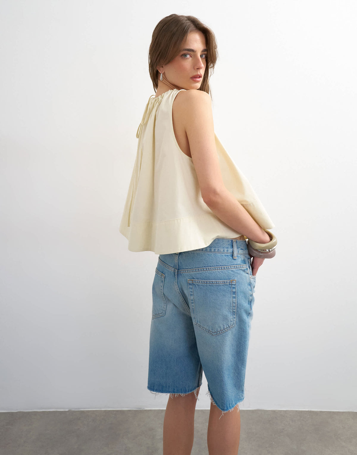 Topshop trapeze tie back top in ecru