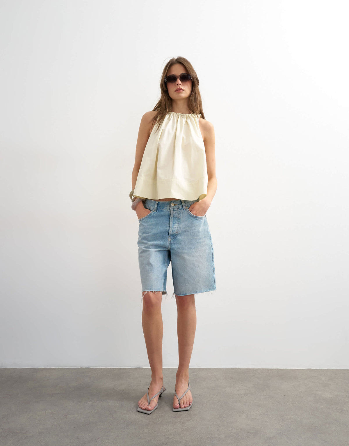 Topshop trapeze tie back top in ecru