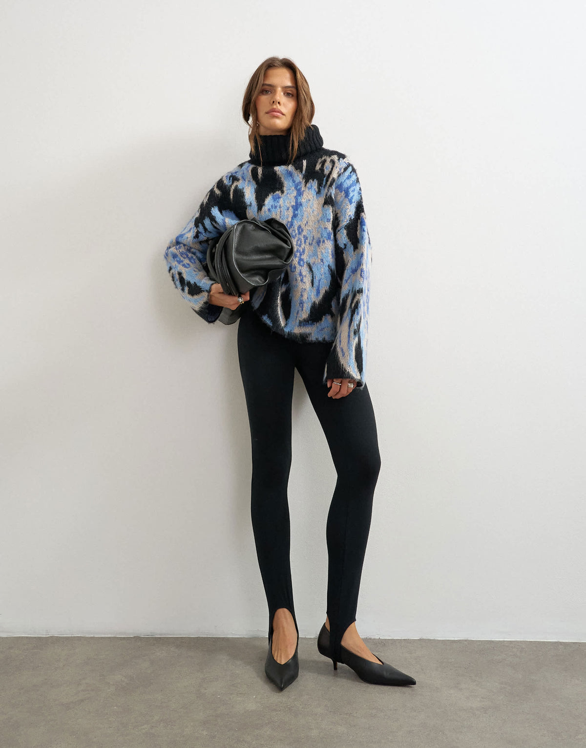 Topshop knitted high neck floral brushed jumper in multi