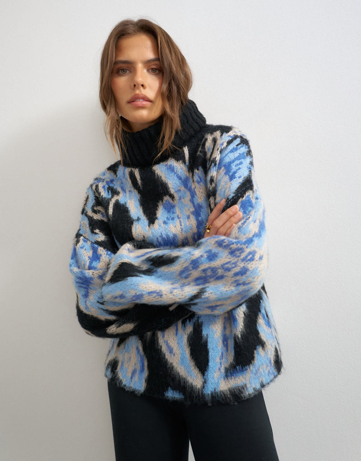 Topshop knitted high neck floral brushed jumper in multi