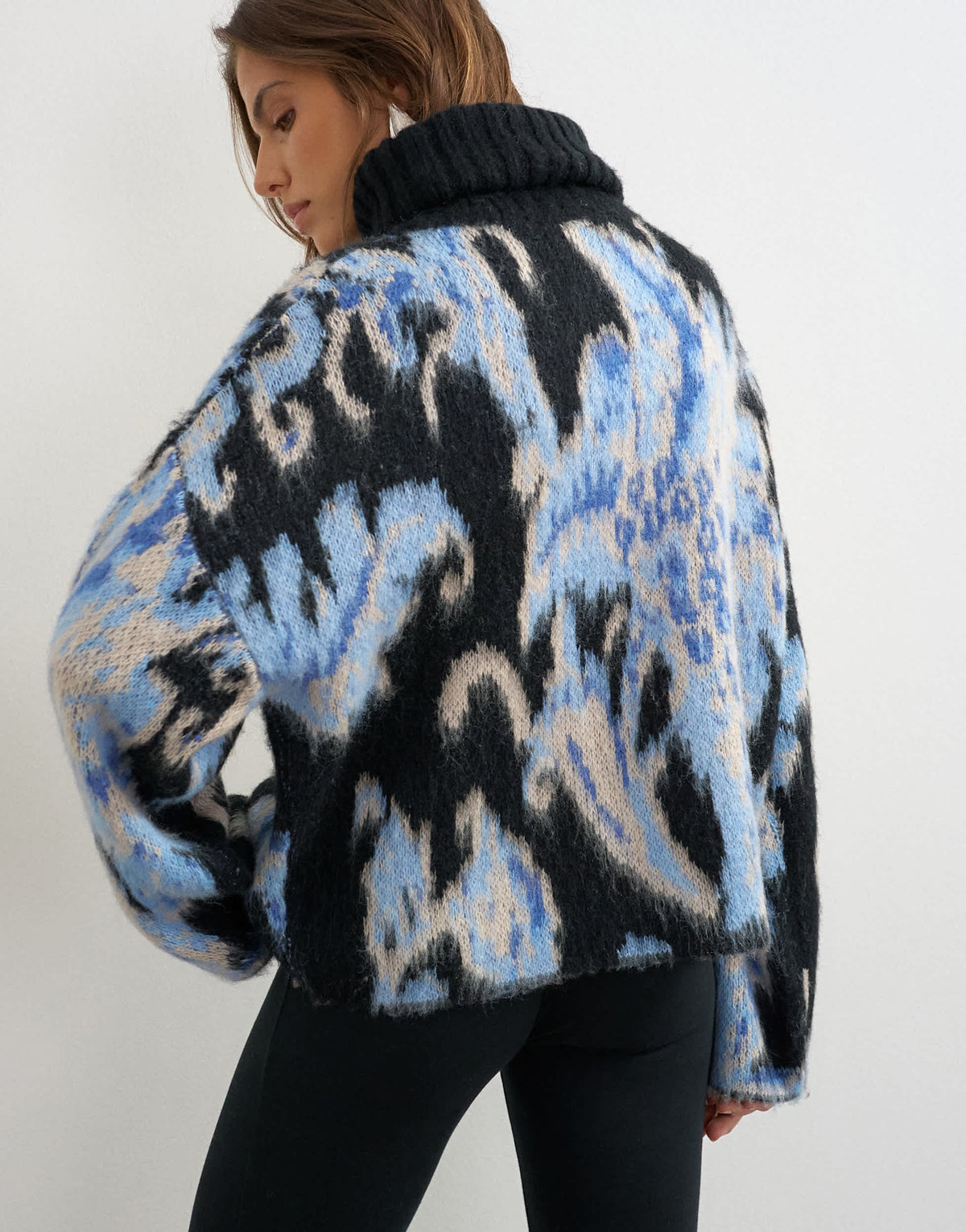 Topshop knitted high neck floral brushed jumper in multi