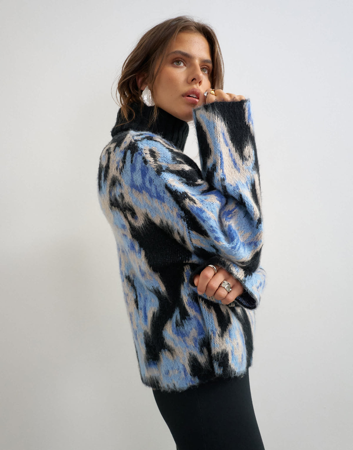 Topshop knitted high neck floral brushed jumper in multi