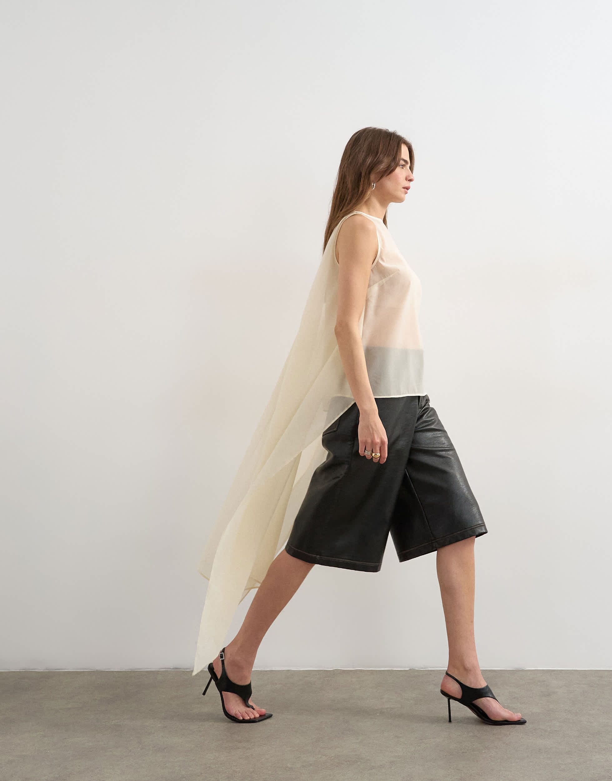 Topshop sheer organza drape tunic top in ecru