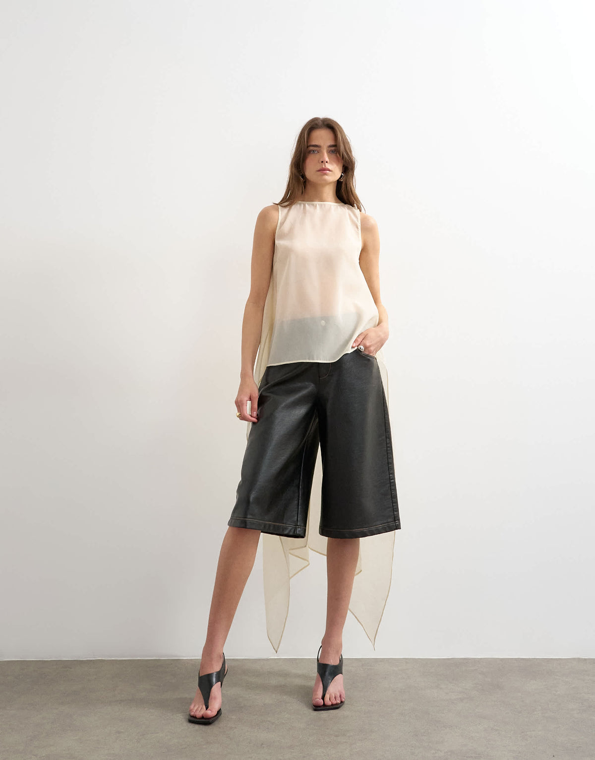 Topshop sheer organza drape tunic top in ecru