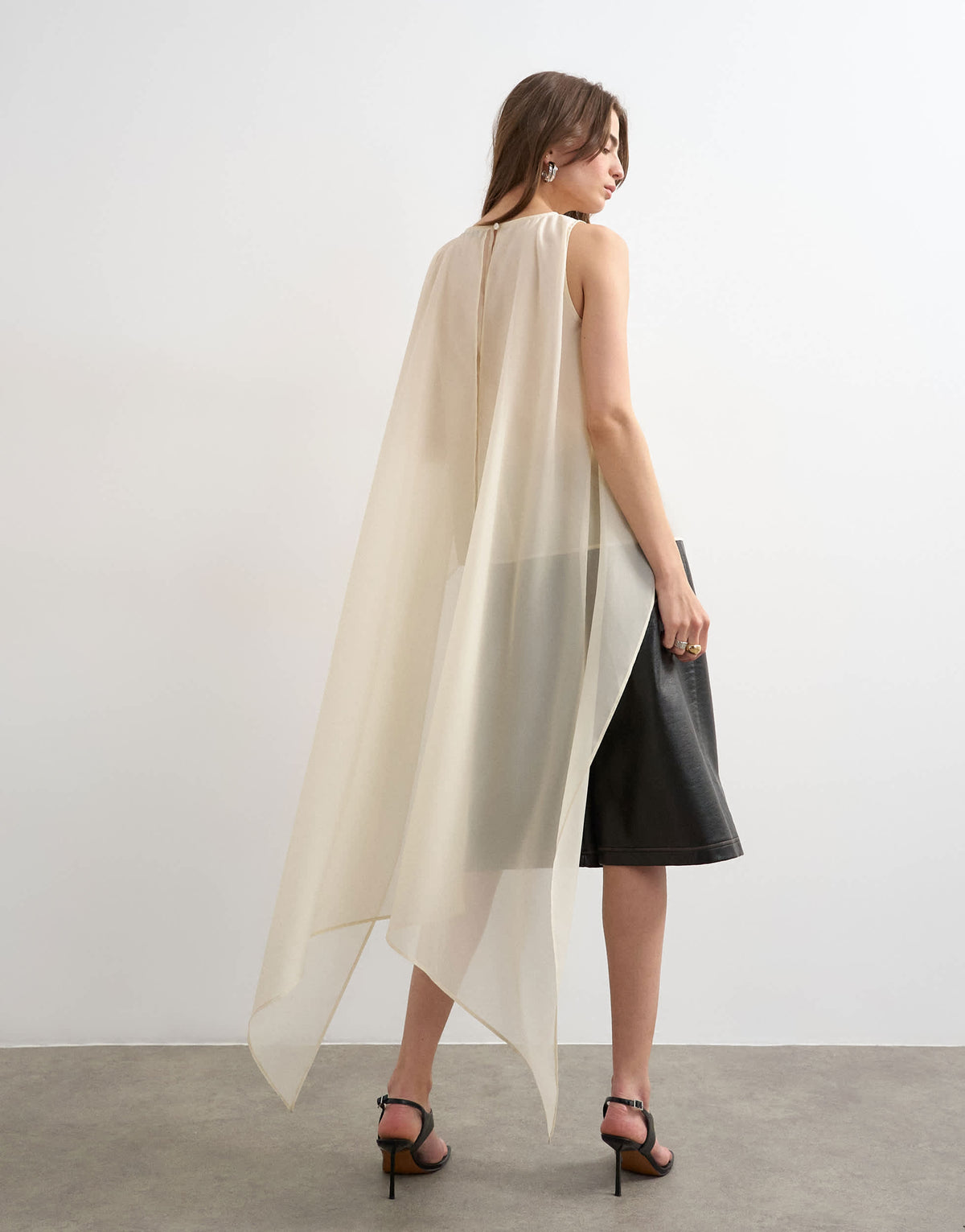 Topshop sheer organza drape tunic top in ecru