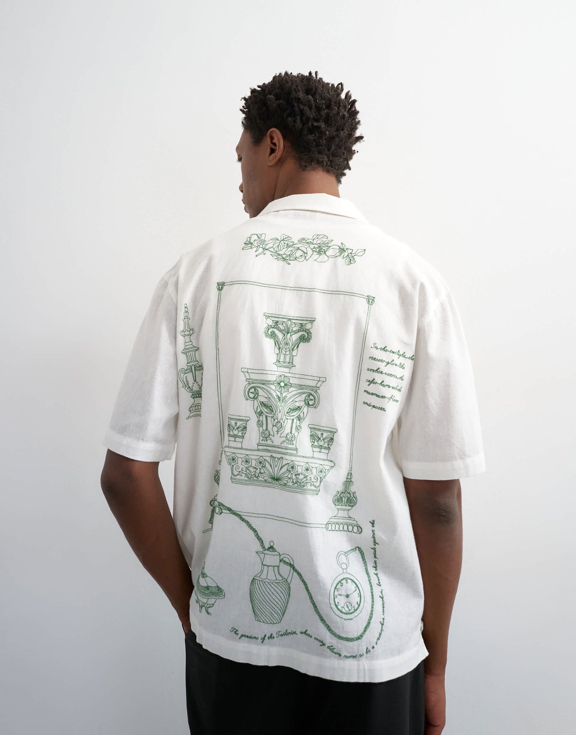 Topman relaxed fit linen blend shirt with all over placement embroidery in ecru