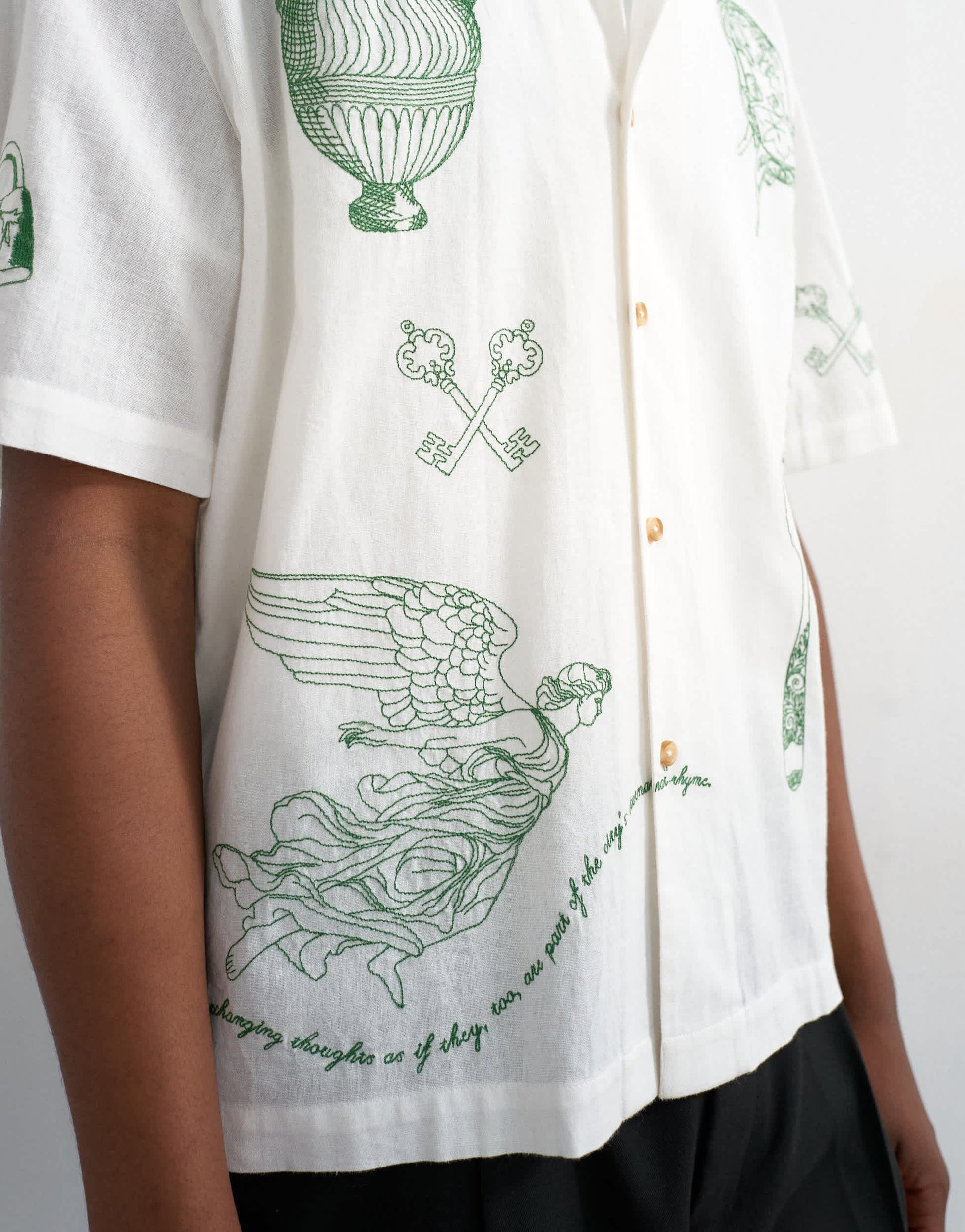 Topman relaxed fit linen blend shirt with all over placement embroidery in ecru