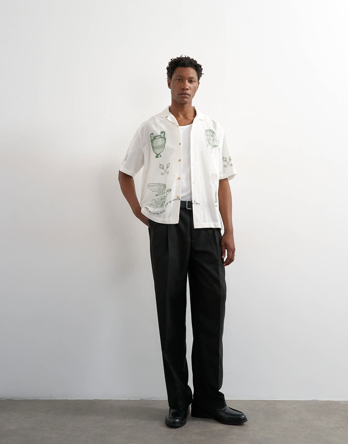 Topman relaxed fit linen blend shirt with all over placement embroidery in ecru
