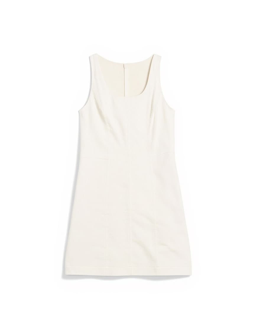 Topshop cotton scoop neck heavy twill seamed mini dress in off white