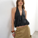Topshop halter neck bubble hem top in black