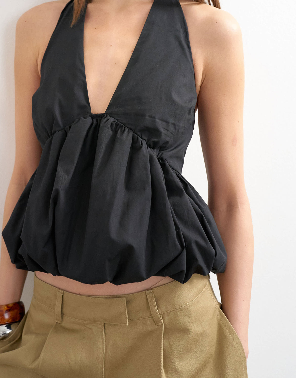 Topshop halter neck bubble hem top in black