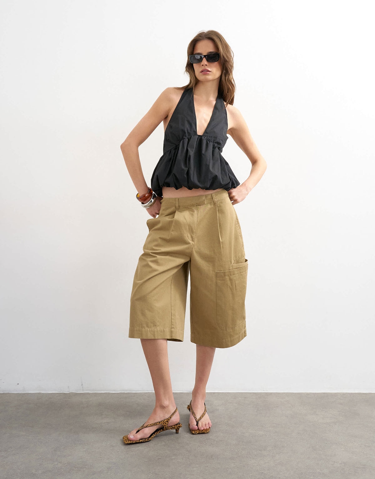 Topshop halter neck bubble hem top in black