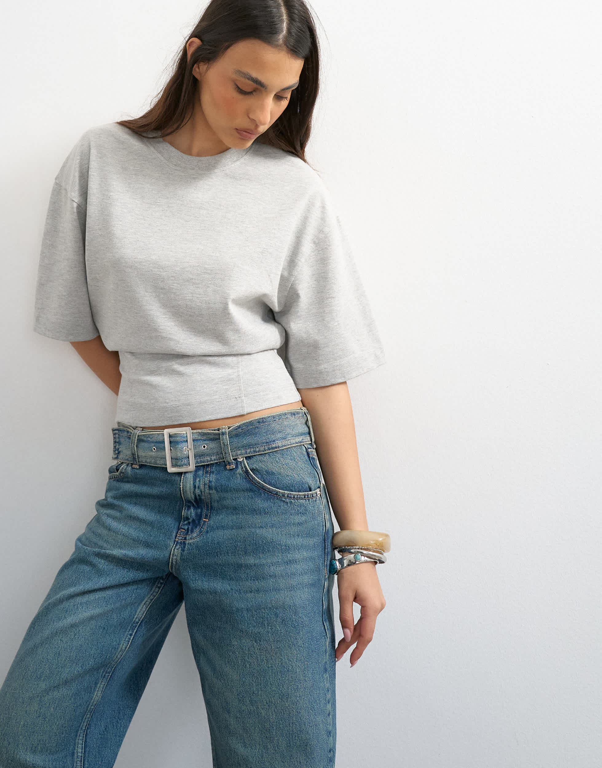 Topshop structured waist tee in grey marl